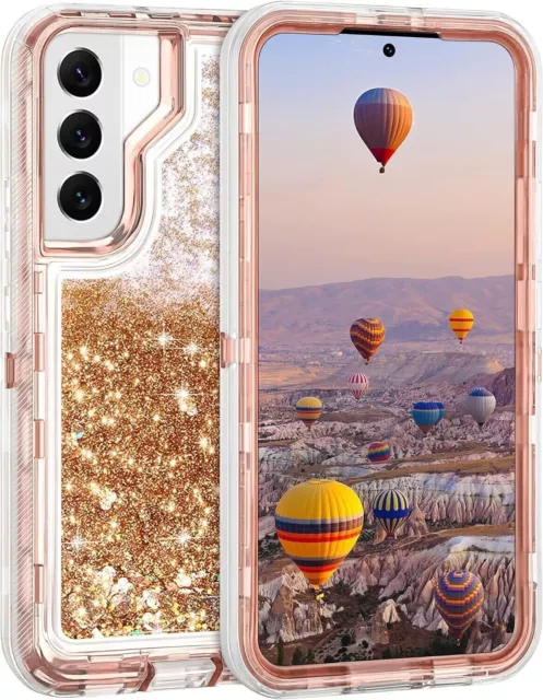 Phone Case for Samsung Galaxy S22, Heavy Duty Cover, Rose Gold Liquid Glitter