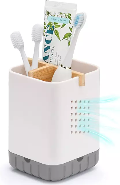 Toothbrush and Toothpaste Holder with Bamboo Divider for Bathroom Countertop Org