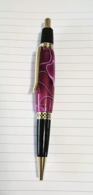 Beautiful handmade resin black ballpoint pen with gold trim