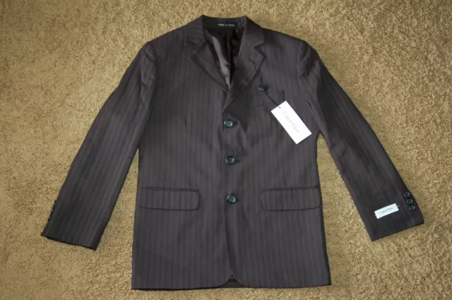 NWT Boy's Calvin Klein Black Pinstriped Suit Jacket Size 8 Very Nice LQQK $92 FS