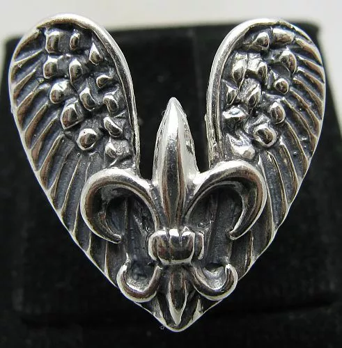 Sterling Silver Ring Solid 925 Fleur De Lis Angel Wings Perfect Quality Handmade
