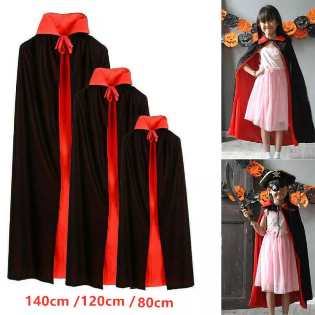 Halloween Cape Vampire Black Red Dracula Devil Cloak Kids Dress Costume Cosplay