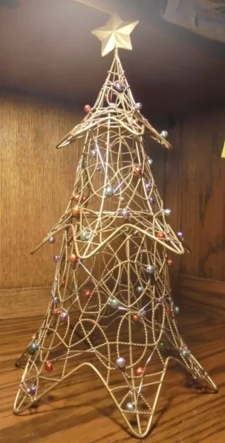 Gold-Tone Wire Christmas Tree Table Top w/Multi-Color Ornaments & Star On Top 60