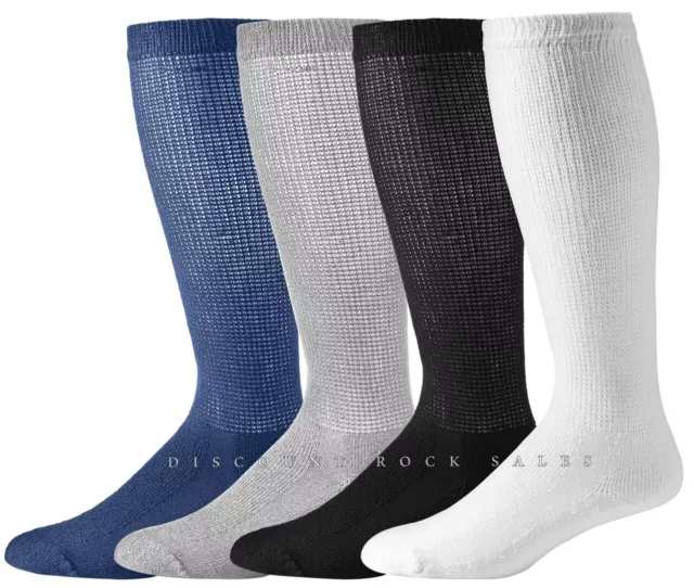 6 or 12 Pairs Mens Shoe 9-12 Over The Calf / Knee Cotton Diabetic Socks USA Made