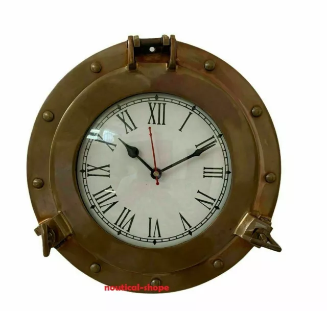 Porthole Nautical Maritime Brass Antique Porthole Round Wall Clock Decor