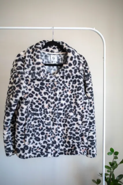 BILLABONG WOMENS COZY Days Sherpa Fleece Jacket Leopard Snap Closure SZ ...