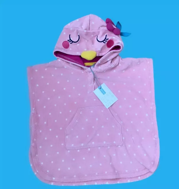 BNWT John Lewis Baby Girls Pink Bird Detail Towelling Poncho Age 0 - 6 Mths