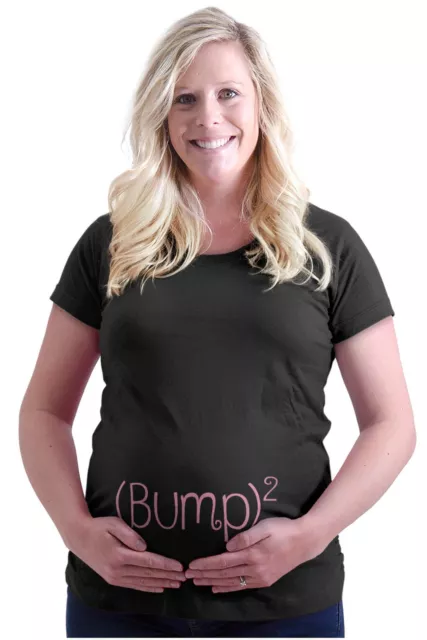 Pregnant Twins Announcement Bump Squared Womens Maternity  Pregnancy T Shirts