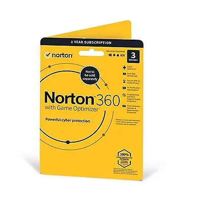 Norton 360 mit Game Optimizer 2022 Antivirus für 3 Geräte 1-Jahres-Abonnement