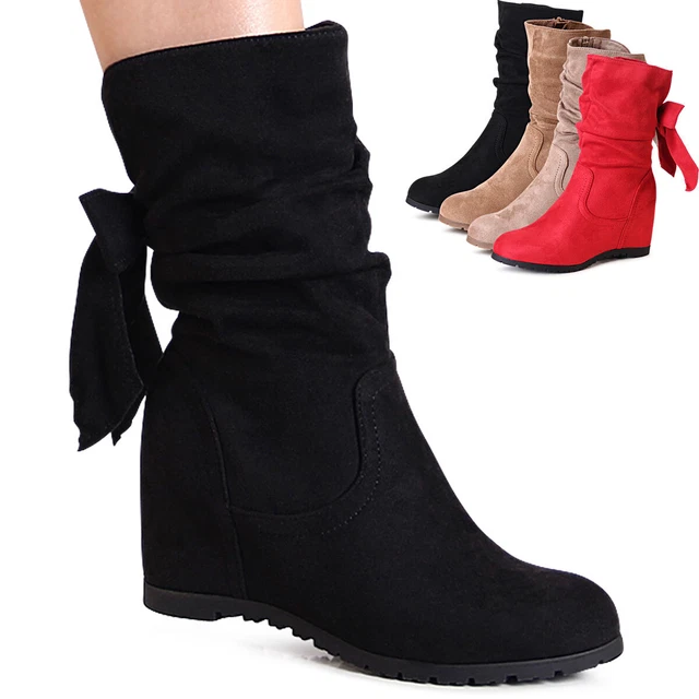 Chaussures Femme Semelle Compensée Bottes Velours Bottines Mollet