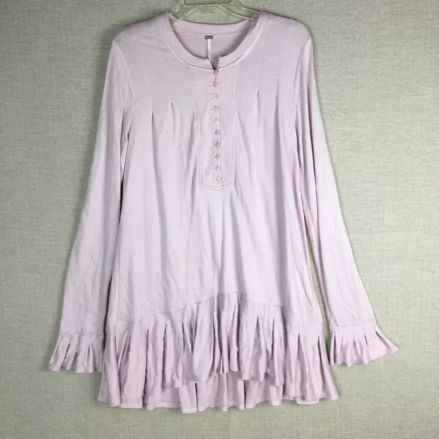 Free People Top Womens M Tunic Your Girl Flounce Waffle Lavender Short Dress