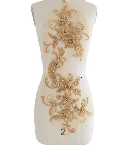Gold Applique lace Bodice Applique Gold Rhinestone Pearl Belt Gold Trim Beade...