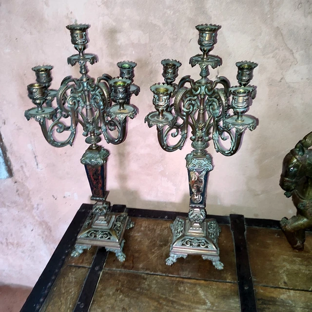Paire chandelier candélabre Marquetterie Boulle  et bronze XIX eme