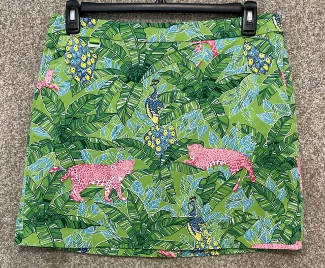 Polo Golf Ralph Lauren Green Tropical  Pink Leopards Mini Skirt Skort Floral  10