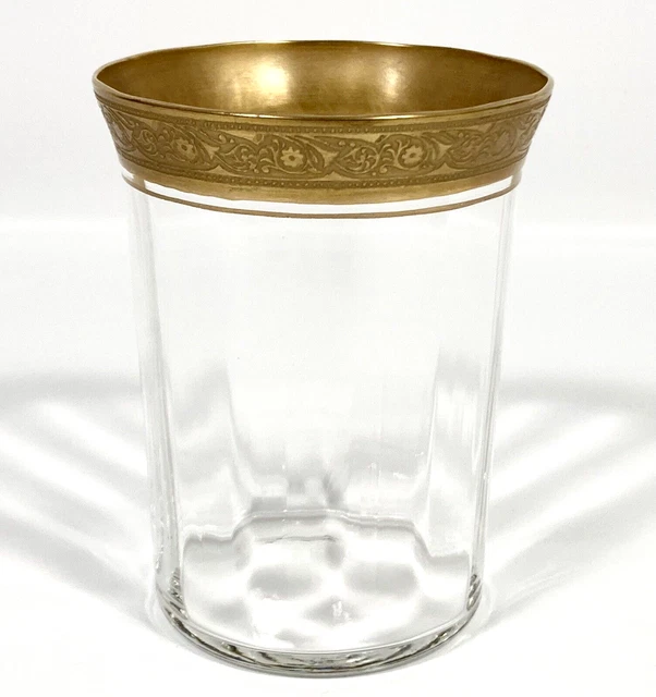 Vtg Tiffin Franciscan MINTON Gold Encrusted Trim Optic Glass Tumbler 10.5 oz. 4" Vtg Tiffin Franciscan MINTON Gold Encrusted Trim Optic Glass Tumbler 10.5 oz. 4"