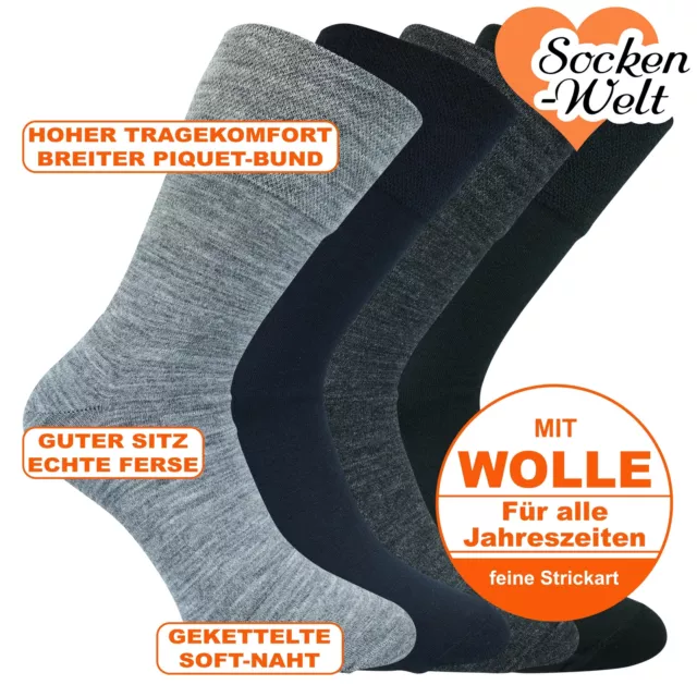 Merino Wollsocken viel Wolle Herren unifarben ohne Gummidruck Schafwolle