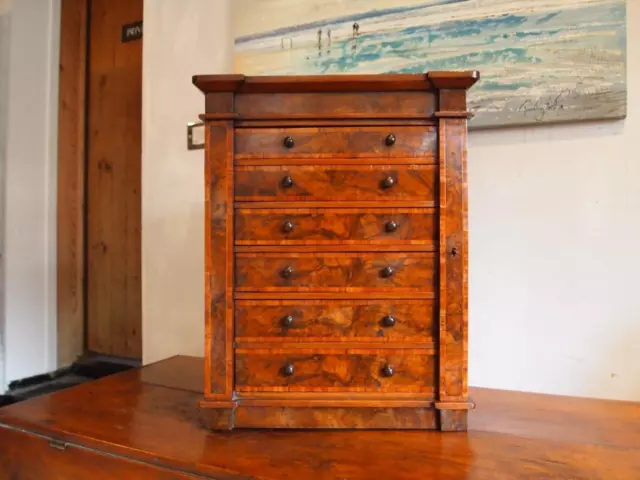 Rare miniature Wellington Walnut chest of collectors drawers c1870