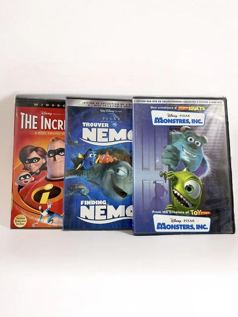 Three Dvd LOT OF THREE DVD Classic Pixar Movies Monsters Incredibles Nemo £10.13 ...