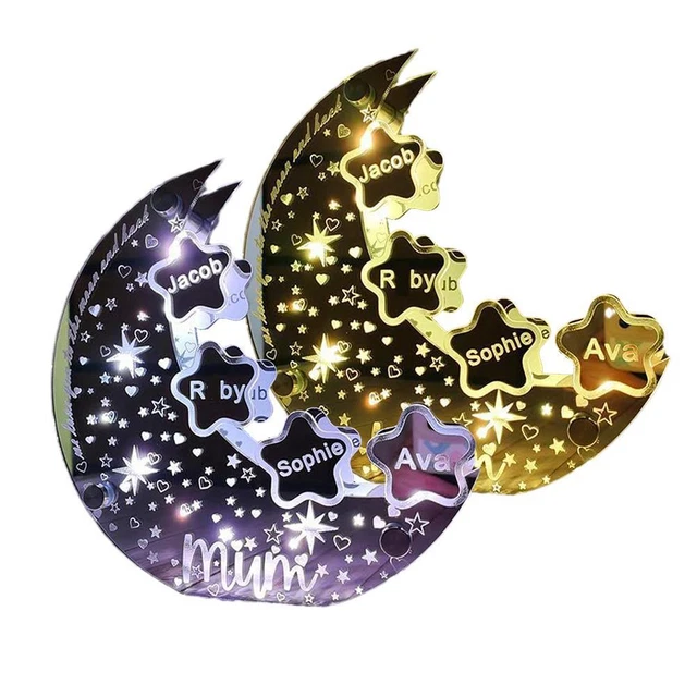 PERSONALIZED MOON NIGHT Light, Custom 2-5 Names LED Light Up Gift for ...