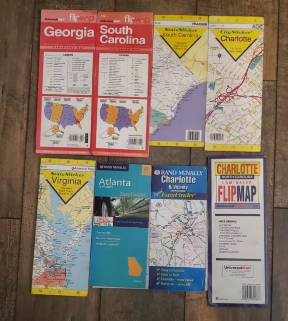 Lot Maps,LAMINATED Georgia, Virginia, South Carolina (2), Atlanta, Charlotte (3) 2