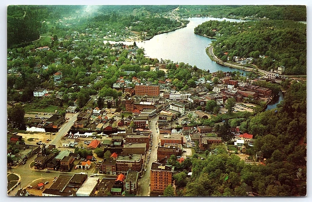 Saranac Lake New York NY Aerial View Buildings And Lakes Attraction Postcard