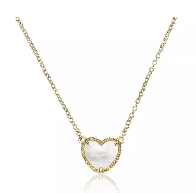 LMTS Classic: Mother Of Pearl Heart Necklace - 14K Gold Plated, 15 Length Age 12