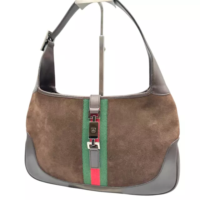 GUCCI Shoulder Bag Jackie Sherry Handbag Suede Leather Brown Authentic