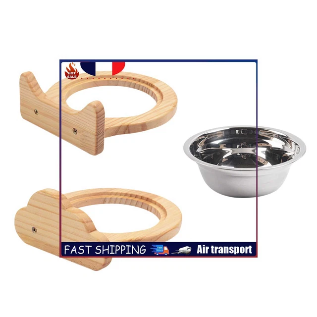 Pet Puppy Bowl Crate Cage Hanger Wood Stainless Steel Dog Cat Food Water Feeder