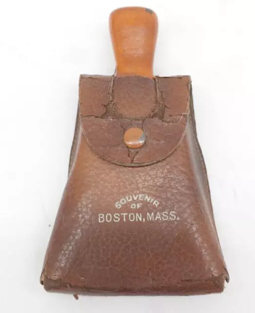 Vintage Souvenir Clothes Brush w/ Leather Case Boston Mass    S1