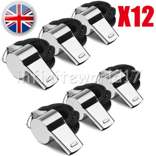 12Pack Whistle Referee Football Sports Metal Silver Rope Keyring School Rugby