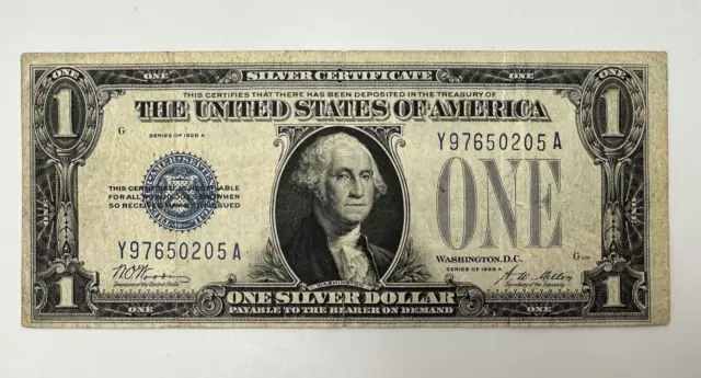 1928-A $1 One Dollar Bill Silver Certificate Blue Seal Funny Back