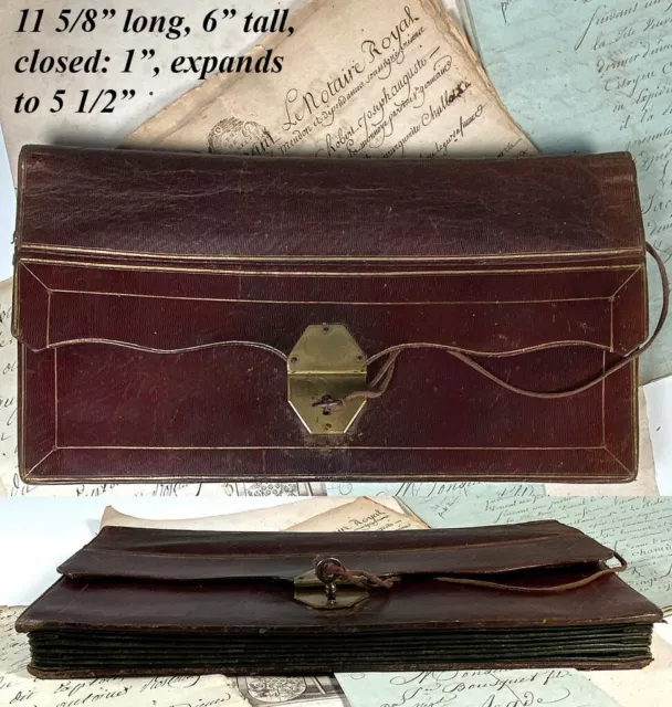 Antique 11.5" French Mid-1800s Gilt Leather Accountant or Banker Documents Folio 2