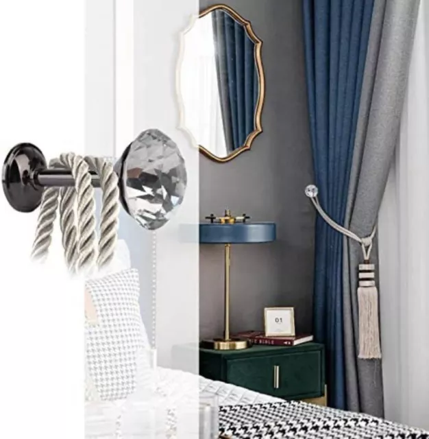 2 Beautiful Diamond Look Curtain Decor Finials Tie-Backs Glass Cut Round Crystal