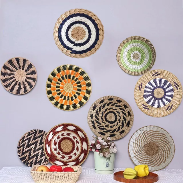 Woven Wall Basket Boho Hanging Wall Decor Handmade Rattan for Living Room Home