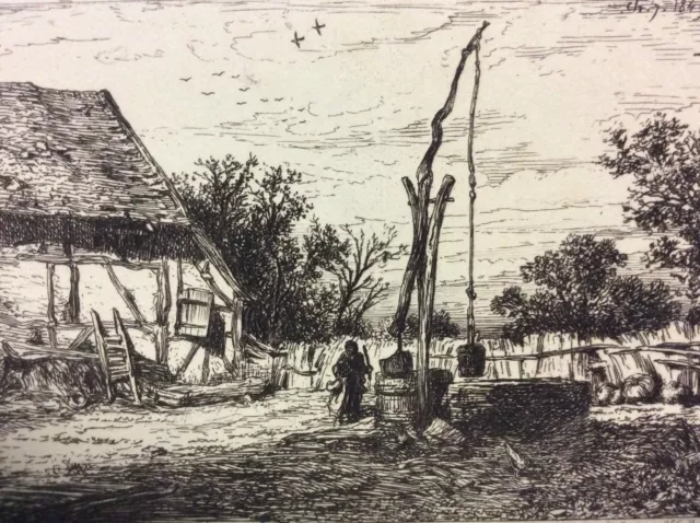 Charles Emile Jacque (1813-1894) Le puit estampe en pointe sèche XIXe 1845