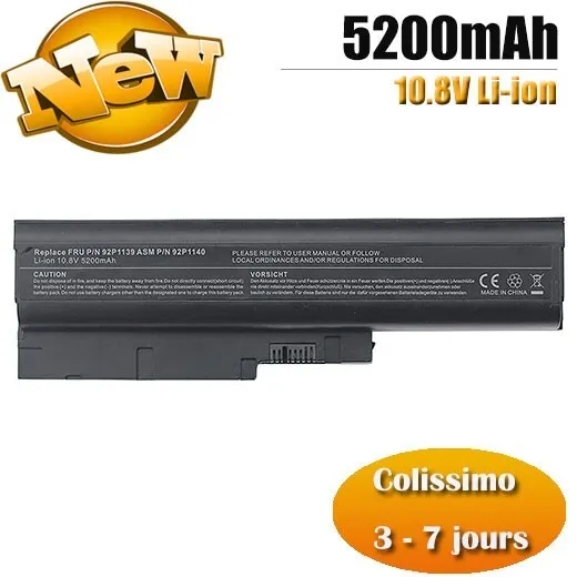 Batterie Pour widescreen Lenovo ThinkPad R60e R61i T60p Z60m W500 FRU 92P1141