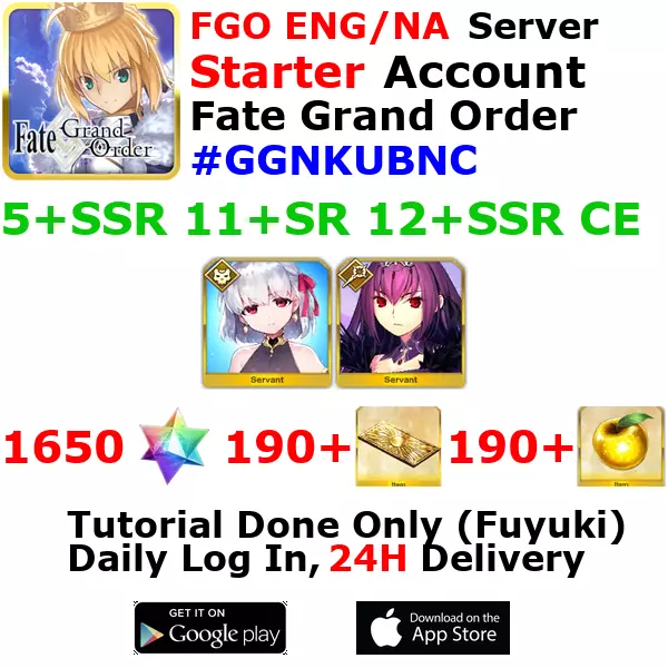 [ENG/NA][INST] FGO / Fate Grand Order Starter Account 5+SSR 190+Tix 1660+SQ