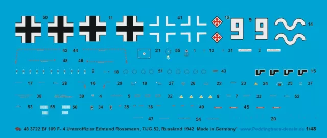 Peddinghaus-Decals 1/48 3722 Bf 109 f-4 Unteroffizier Edmund Rossmann, 7/JG 52,