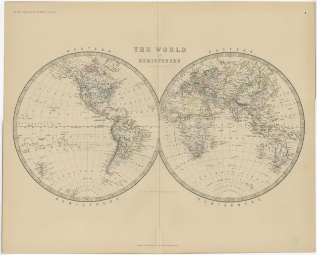 Antique World Map by Johnston (1882)