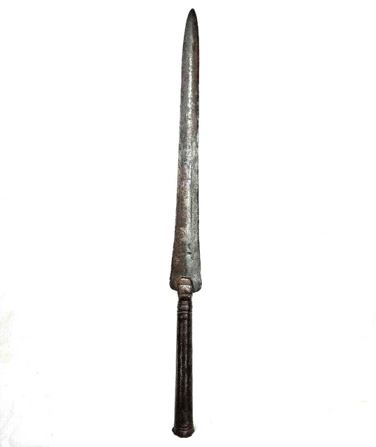 Original 1800's Old Vintage Mughal Antique Iron Hand Forged Lion Face Spear Head