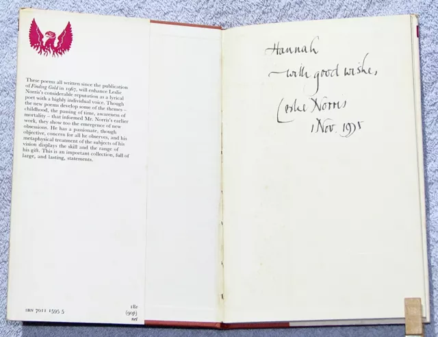 1970~1st edition~Signed~~RANSOMS~~Leslie Norris~~POETRY~WALES~WELSH POET~HB/DJ. 3