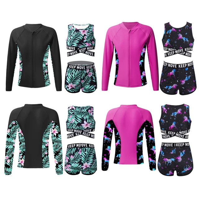 Girls Swimsuit Rash Guard Bathing Suit Kids 3 Pieces Kids Swim Set Long Sleeve