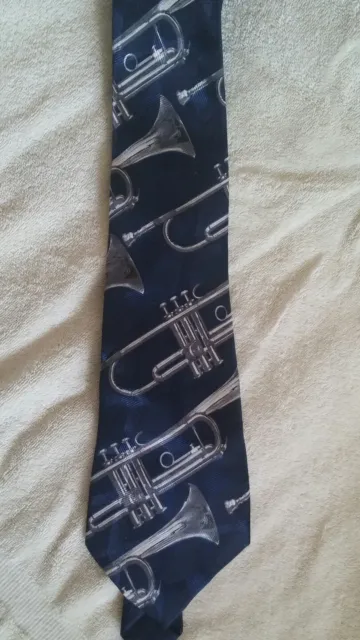 Mens Tie A. Rogers Navy Blue Trombone Brass Instrument Band