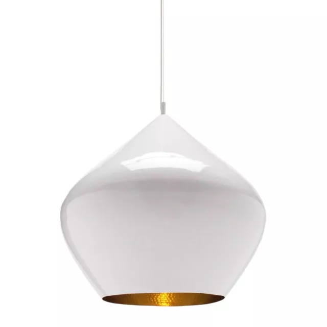 Tom Dixon | Beat Stout Pendant Light in White w Hand-Beaten Brass Interior