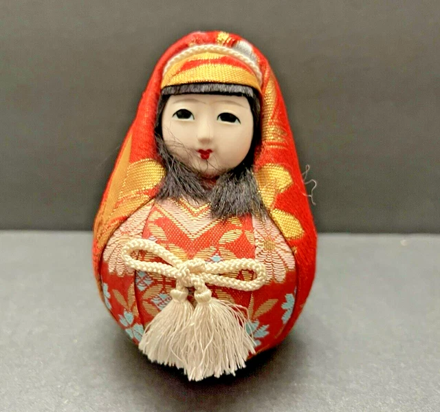 JAPANESE WEDDING DOLL Roly Poly Hime Daruma Gofun Face Japan Vintage 5