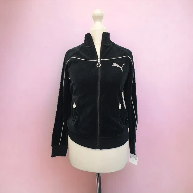 Felpa top PUMA velluto velluto nero nuova con etichette con cerniera argento taglia 12 anni 152 cm