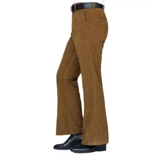 Uomo Velluto a Coste Bell Fondo Svasati Pantaloni Stretch Slim Vintage Bootcut