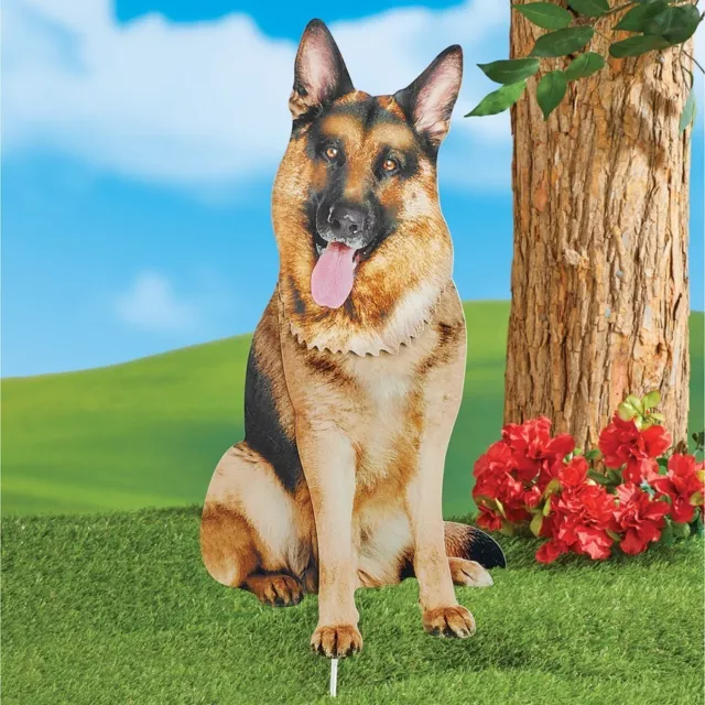 Adorable Photo-Realistic German Shepherd Dog Decorative Metal Yard Garden Stake