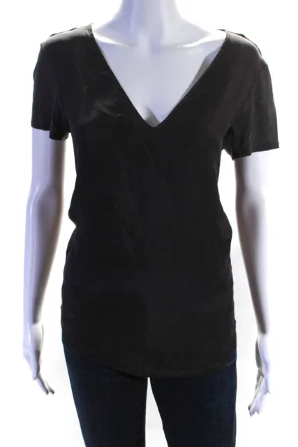 Helmut Lang Womens Short Sleeve V Neck Layered Tee Shirt Gray Size Medium