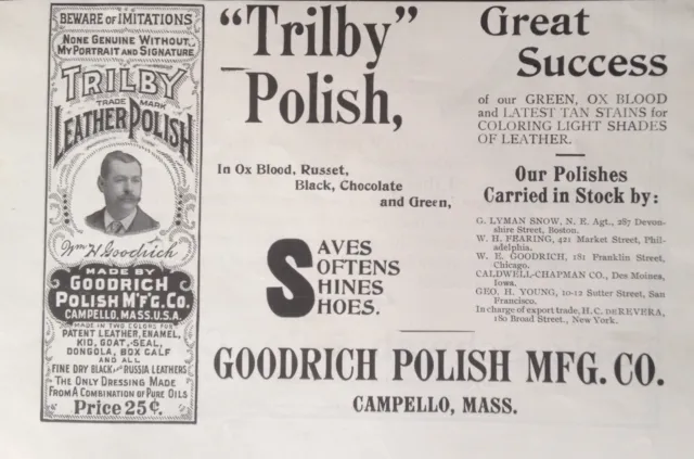 1897 AD(K20)~GOODRICH POLISH Mfg. Co. Campello, Mass. Trilby Leather ...